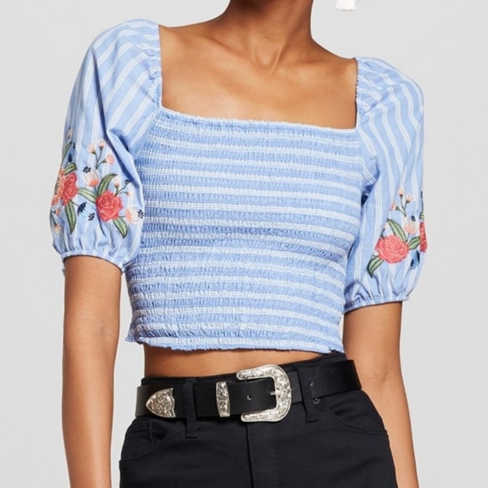 Boho Square Neck Smocked Crop Top NWT - Picture 2 of 3